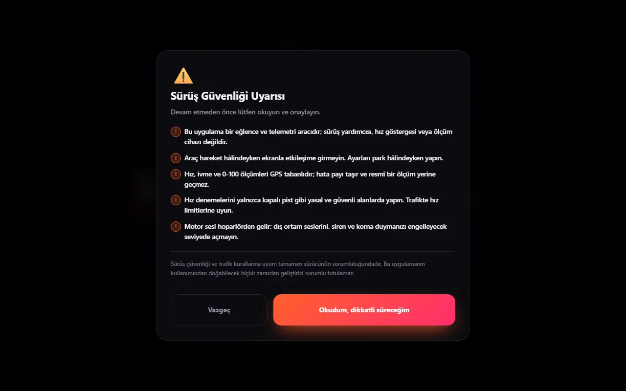 Sürüş güvenliği onay ekranı