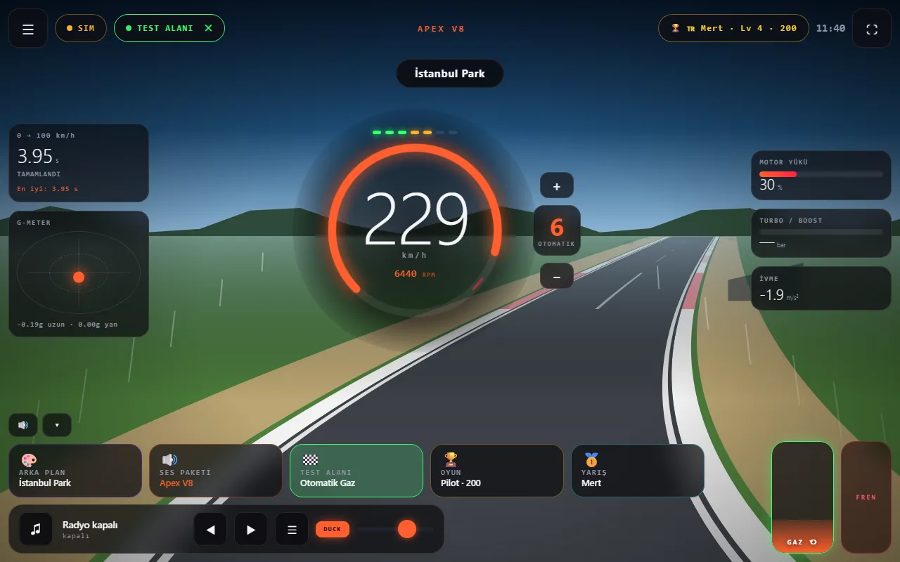 Wind Asist Drive kokpiti: İstanbul Park teması
