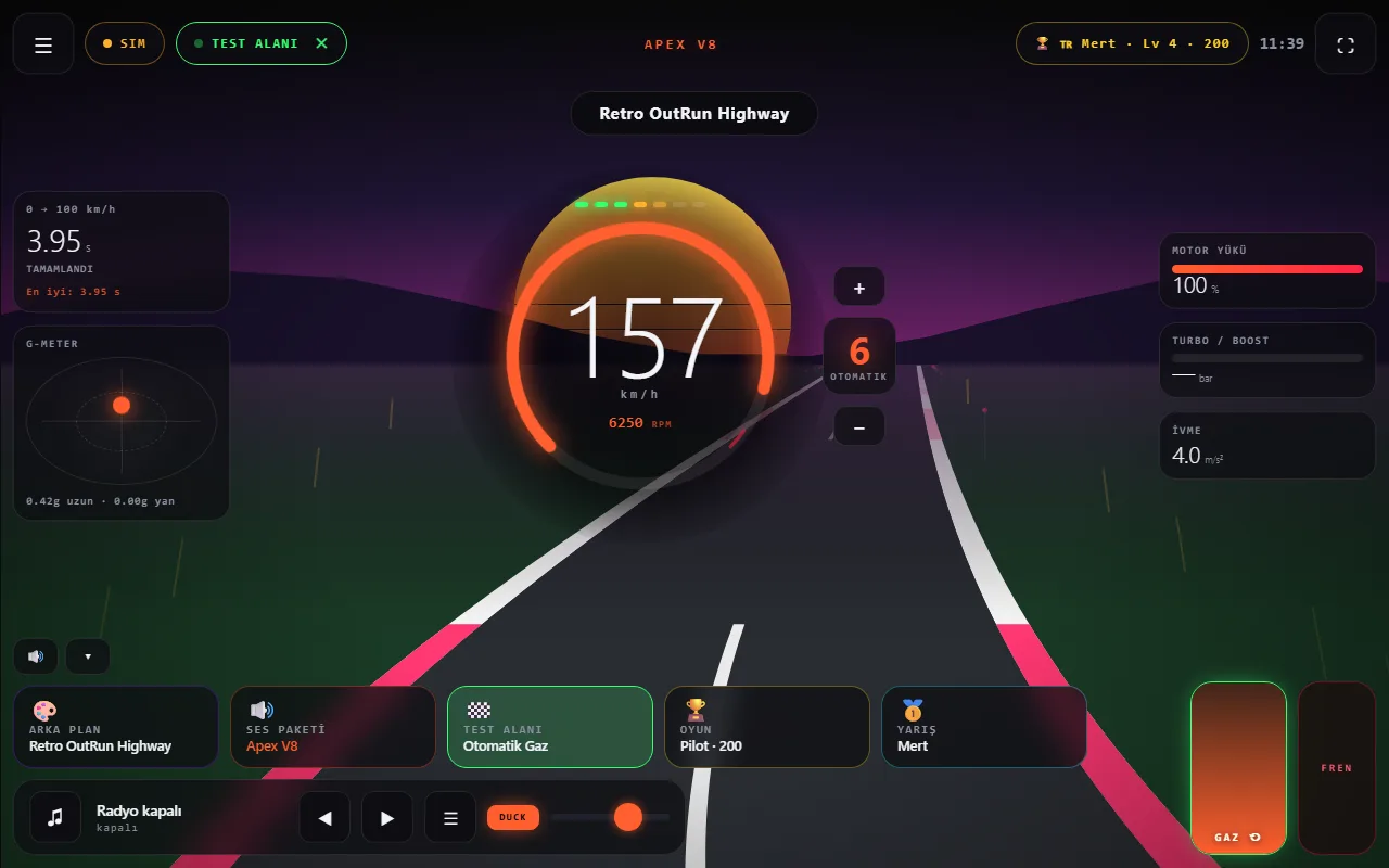 Retro OutRun temasında kokpit: 228 km/h, 6400 devir, otomatik 6. vites